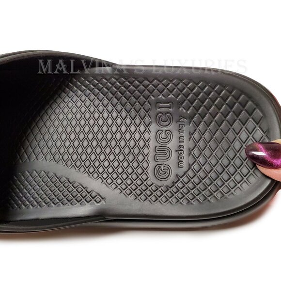 GUCCI SHOES MEN WHITE INTERLOCKING G LOGO BLACK RUBBER SLIDES sz 9 / 9.5 - Picture 14 of 15